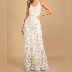 Lulu's “Flynn” Ivory Lace Maxi Wedding Dress